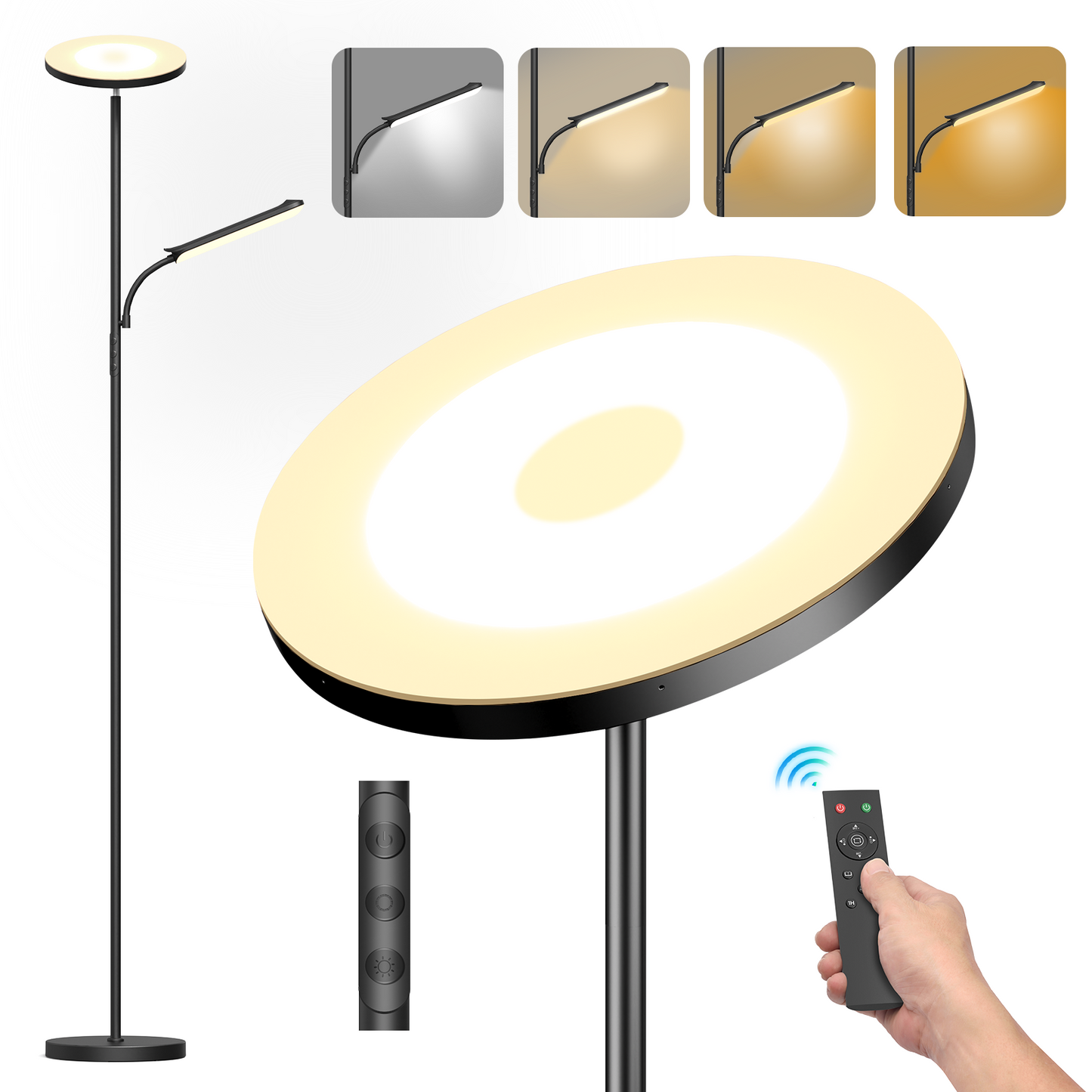 LED Uplighter Floor Lamp Living Room - 36W Floor Lamp & 18W Reading Lamp, 2700K-6500K Color Temperature, Modern Floor Lamp with Remote Control & Touch Control (42W) [Energy Class F]