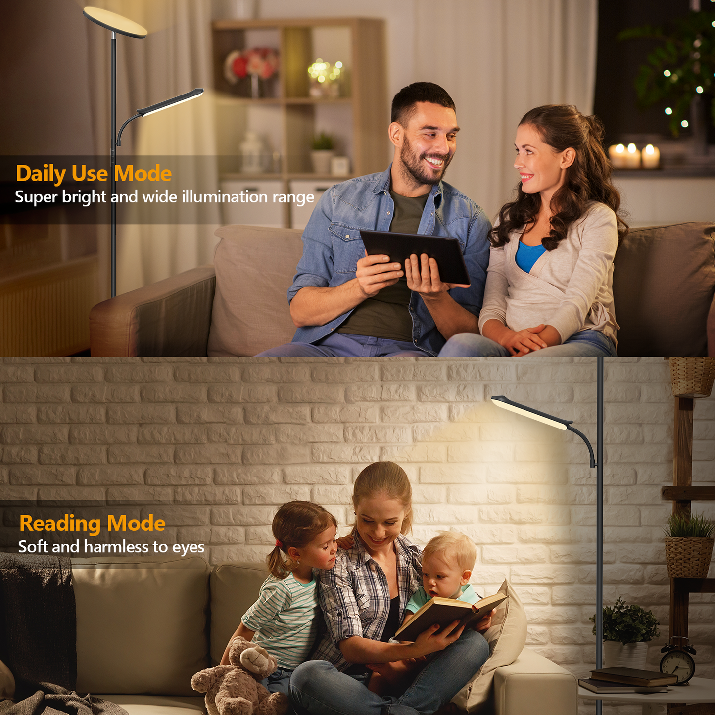 LED Uplighter Floor Lamp Living Room - 36W Floor Lamp & 18W Reading Lamp, 2700K-6500K Color Temperature, Modern Floor Lamp with Remote Control & Touch Control (42W) [Energy Class F]