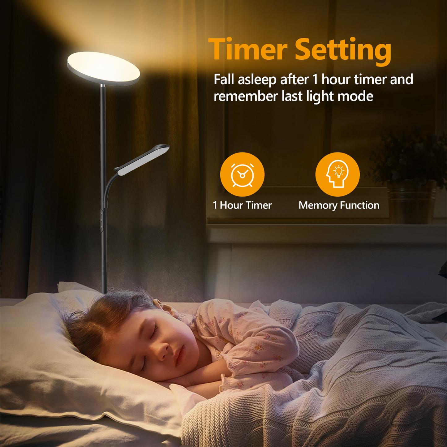 LED Uplighter Floor Lamp Living Room - 36W Floor Lamp & 18W Reading Lamp, 2700K-6500K Color Temperature, Modern Floor Lamp with Remote Control & Touch Control (42W) [Energy Class F]