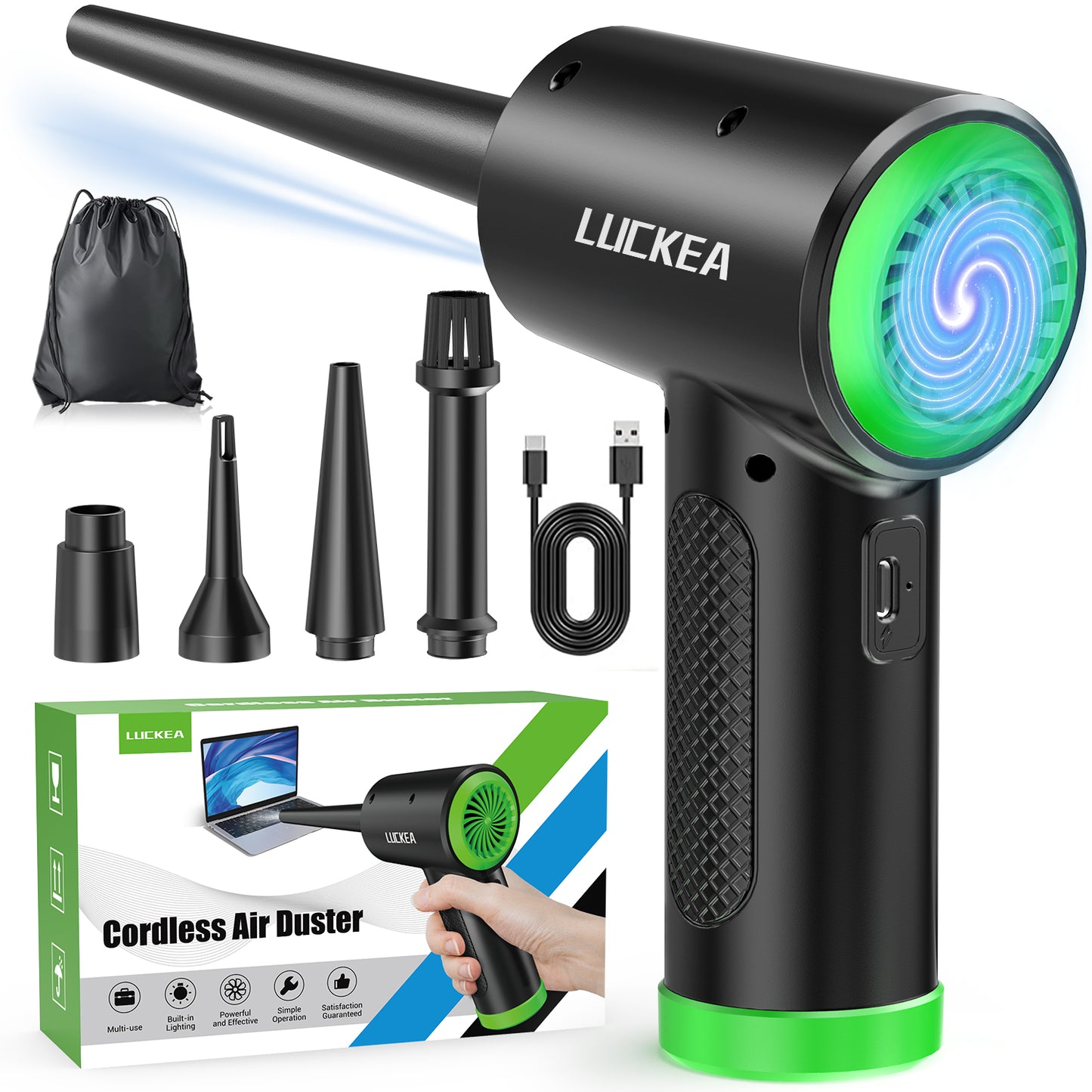 Aire Comprimido Limpieza PC - Soplador de Aire para PC con Luz LED, Soplador de Aire Potente 3 Velocidades, Soplador de Polvo para PC, Teclado, Plumero Electrico para PC, Compressed Air Duster