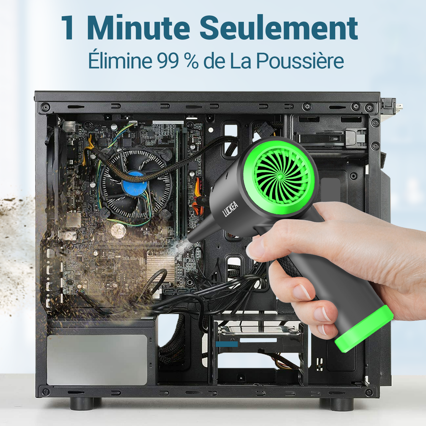 Souffleur Air Comprimé 3 Vitesses Souffleur PC - Mini Souffleur Voiture avec 6000 mAh Batterie, Lumière LED, Bombe Air Sec Nettoyage PC, Soufflette Air Comprimé Depoussierant Ordinateur, Air Duster