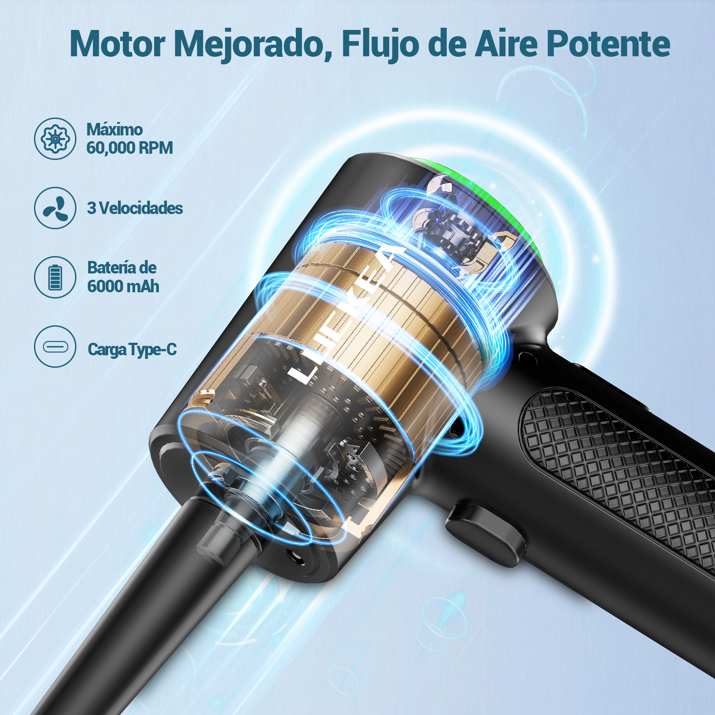 Aire Comprimido Limpieza PC - Soplador de Aire para PC con Luz LED, Soplador de Aire Potente 3 Velocidades, Soplador de Polvo para PC, Teclado, Plumero Electrico para PC, Compressed Air Duster