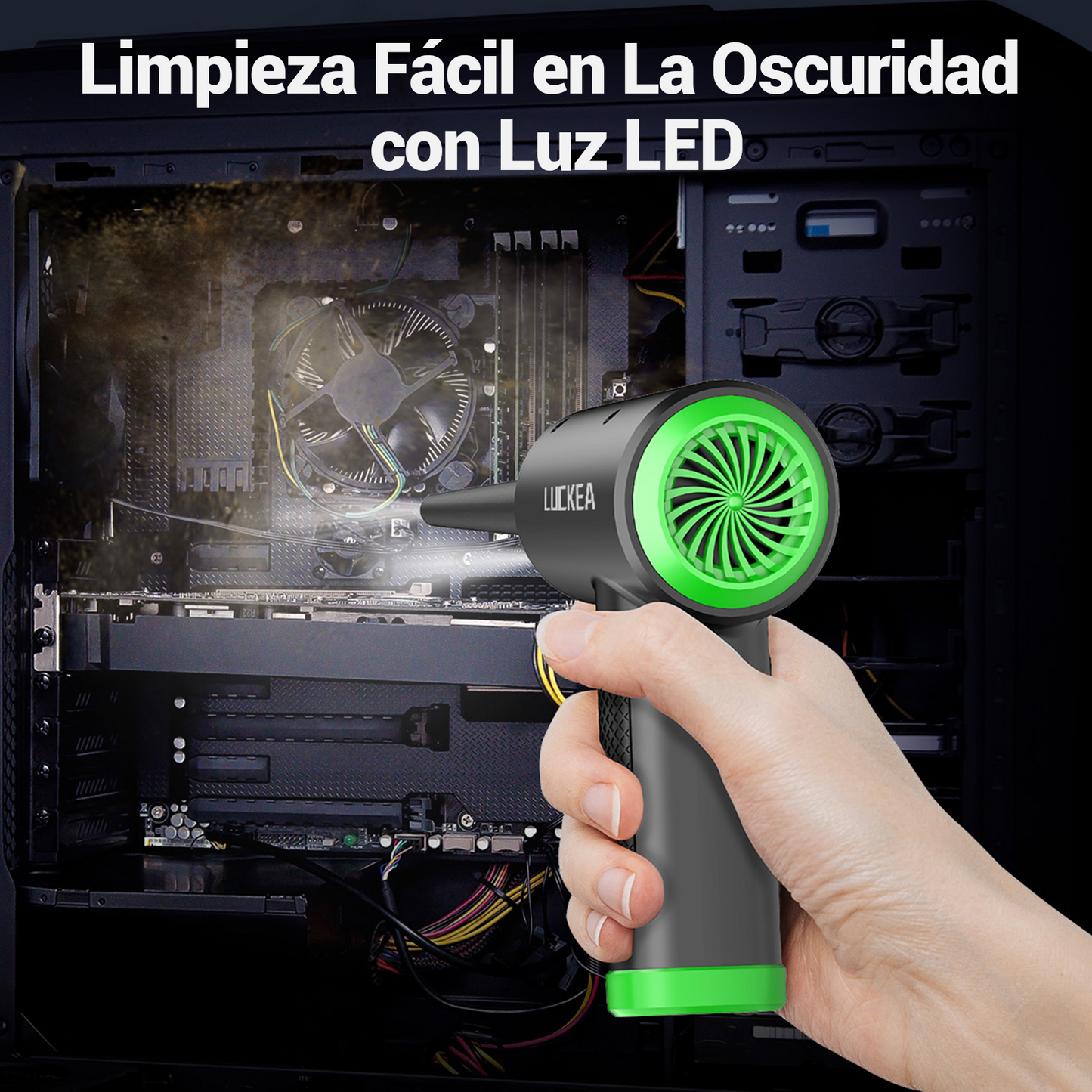 Aire Comprimido Limpieza PC - Soplador de Aire para PC con Luz LED, Soplador de Aire Potente 3 Velocidades, Soplador de Polvo para PC, Teclado, Plumero Electrico para PC, Compressed Air Duster