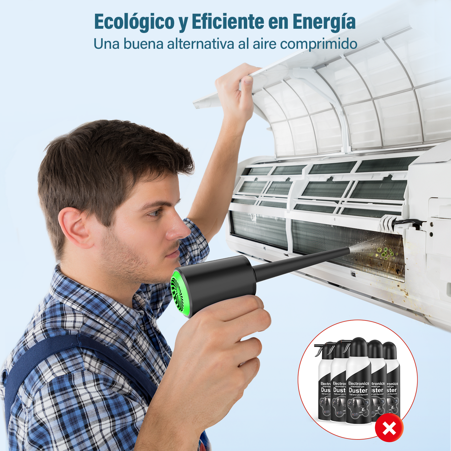 Aire Comprimido Limpieza PC - Soplador de Aire para PC con Luz LED, Soplador de Aire Potente 3 Velocidades, Soplador de Polvo para PC, Teclado, Plumero Electrico para PC, Compressed Air Duster