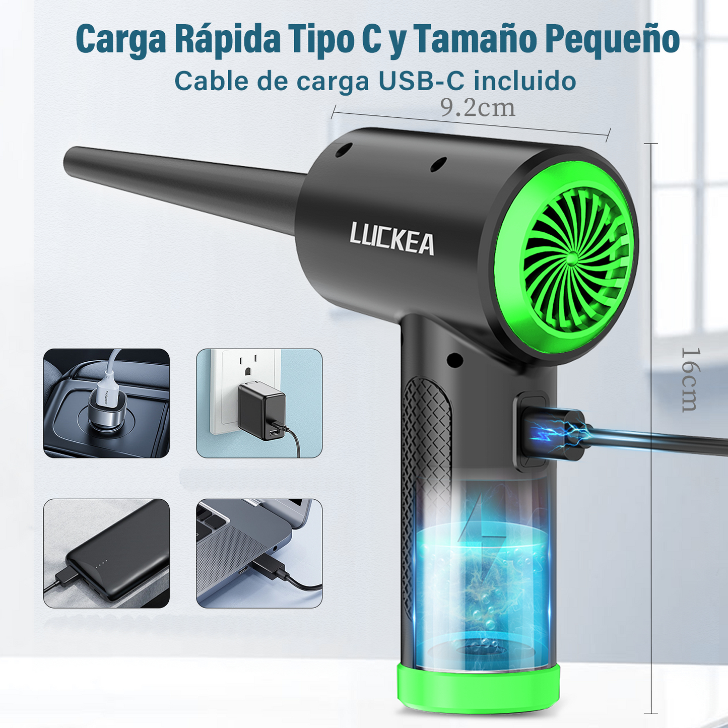 Aire Comprimido Limpieza PC - Soplador de Aire para PC con Luz LED, Soplador de Aire Potente 3 Velocidades, Soplador de Polvo para PC, Teclado, Plumero Electrico para PC, Compressed Air Duster