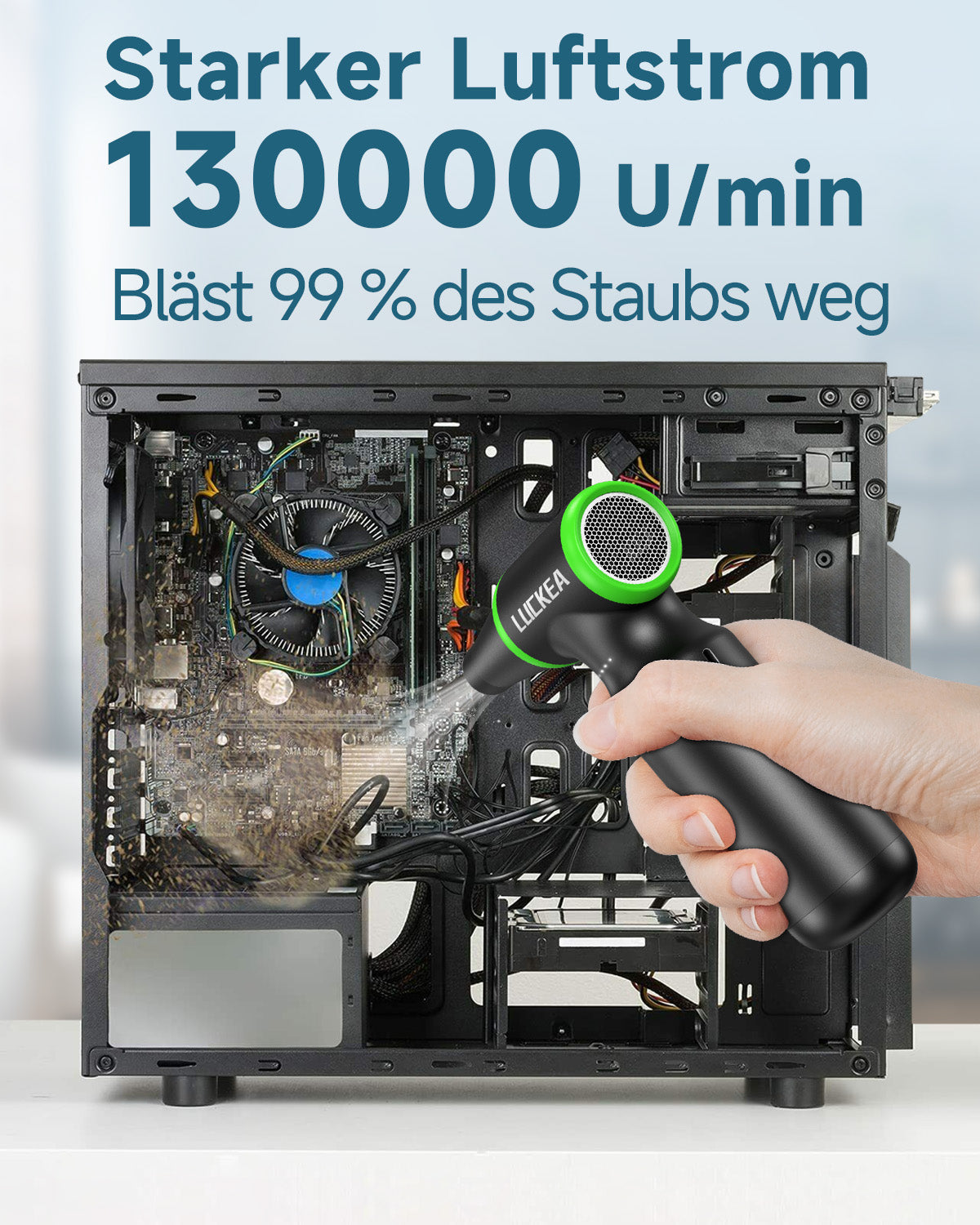 Elektrische Staubgebläse Druckluftspray für PC Reinigung - 3-Gang Air Duster 130000 U/min, Mini-Gebläse, Staubgebläse für Tastatur, Outdoor, Haus und Auto, Compressed Air Luftdruckspray
