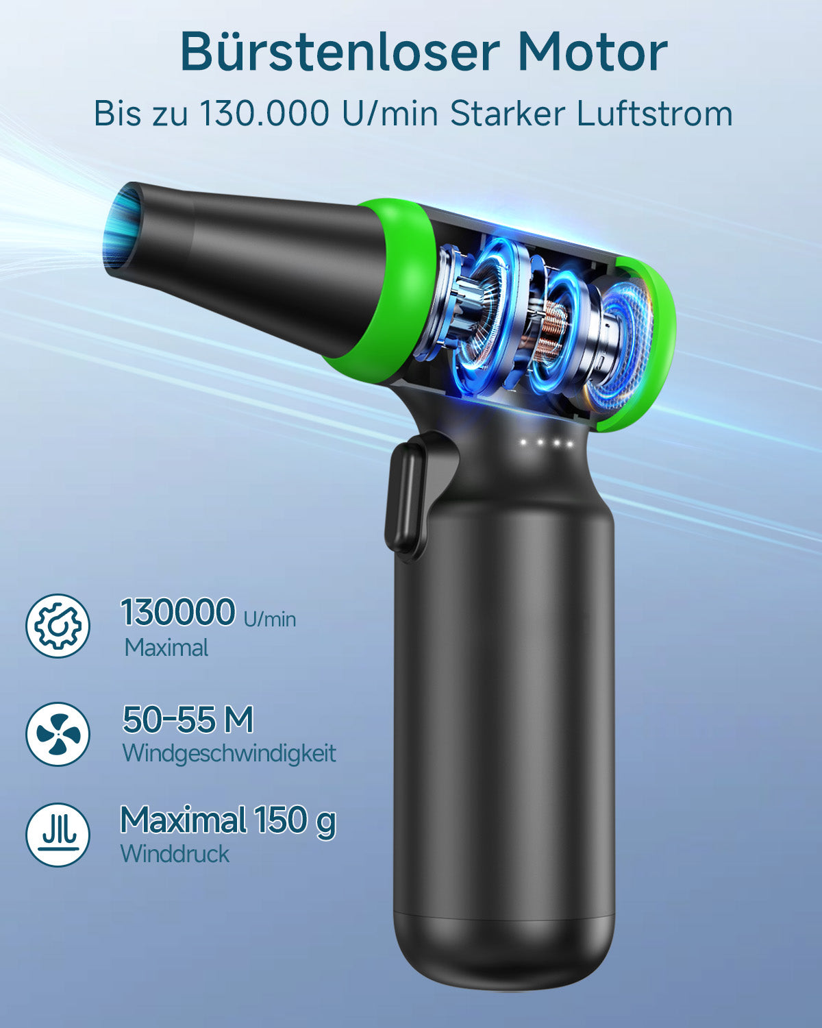 Elektrische Staubgebläse Druckluftspray für PC Reinigung - 3-Gang Air Duster 130000 U/min, Mini-Gebläse, Staubgebläse für Tastatur, Outdoor, Haus und Auto, Compressed Air Luftdruckspray