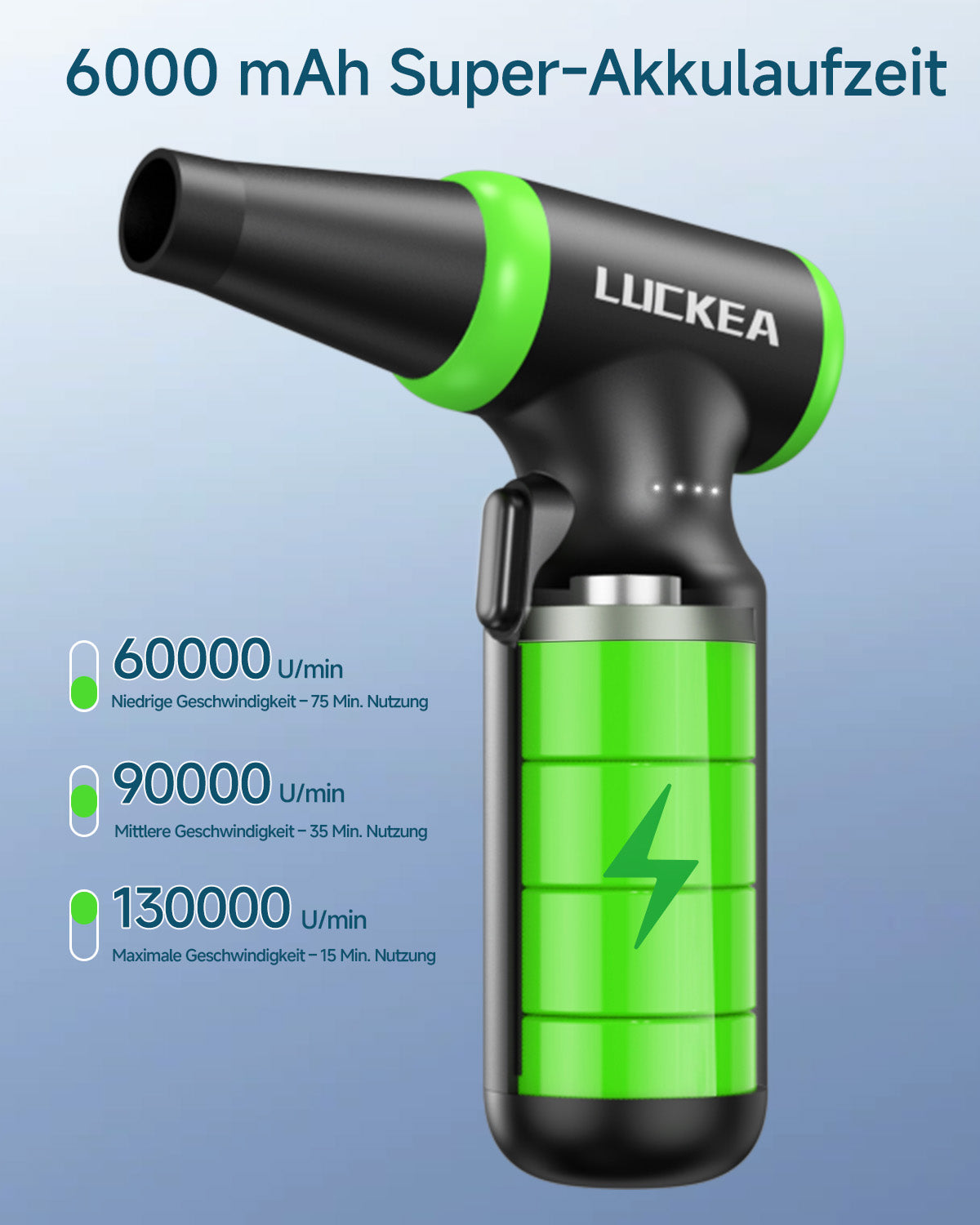 Elektrische Staubgebläse Druckluftspray für PC Reinigung - 3-Gang Air Duster 130000 U/min, Mini-Gebläse, Staubgebläse für Tastatur, Outdoor, Haus und Auto, Compressed Air Luftdruckspray