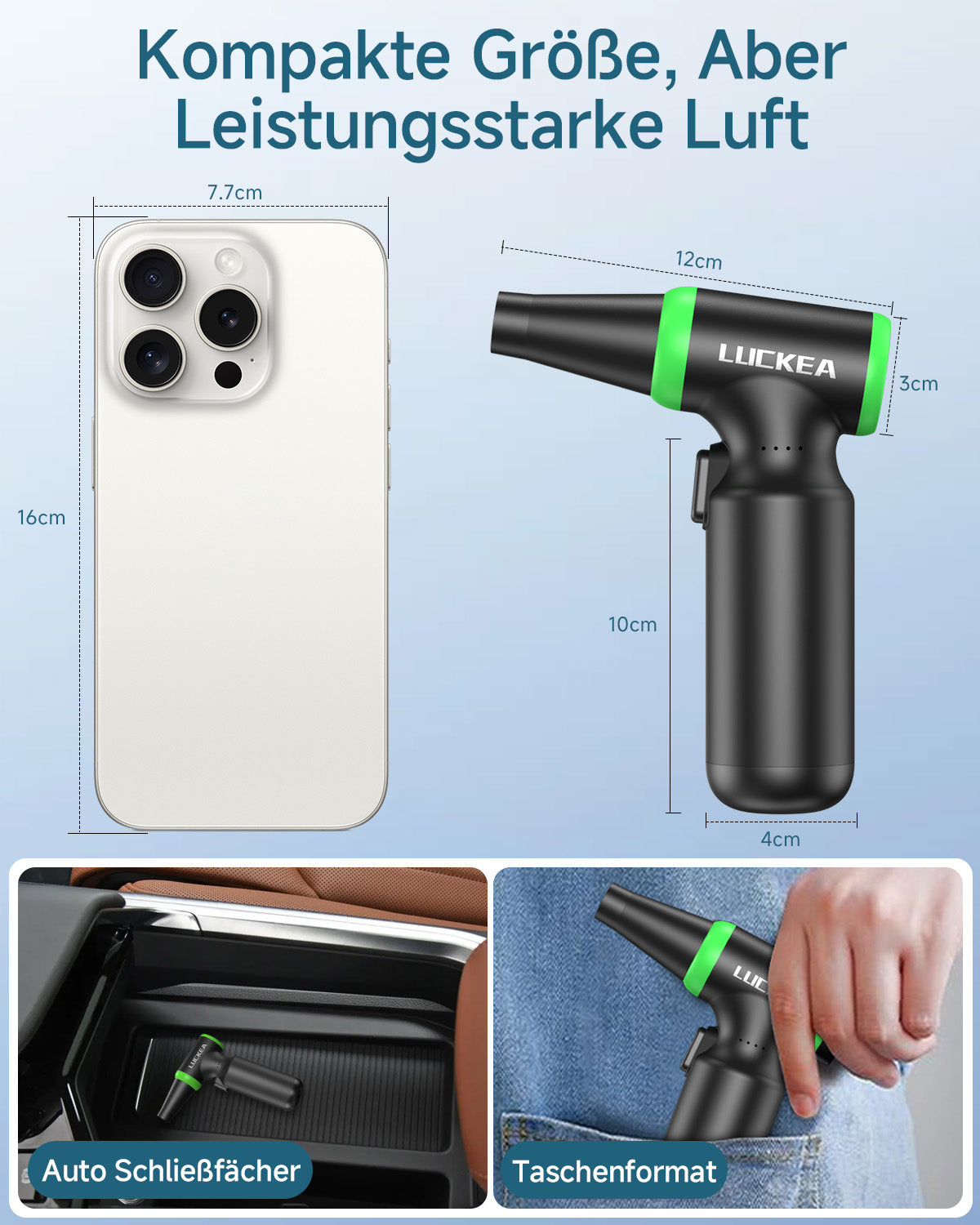 Elektrische Staubgebläse Druckluftspray für PC Reinigung - 3-Gang Air Duster 130000 U/min, Mini-Gebläse, Staubgebläse für Tastatur, Outdoor, Haus und Auto, Compressed Air Luftdruckspray